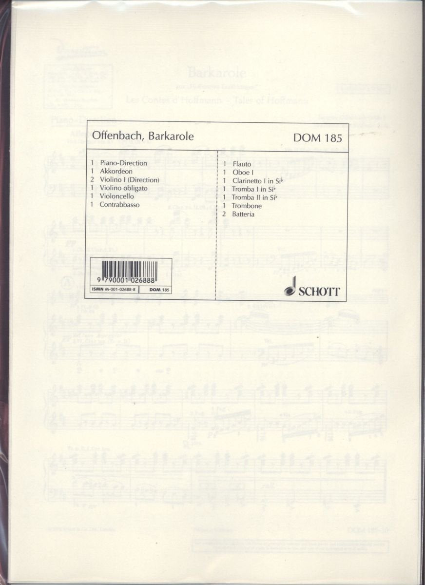 Barcarole: aus "Hoffmanns Erzählungen". Salonorchester. Klavierdirektion und Stimmen. (Domesticum) Sheet Music