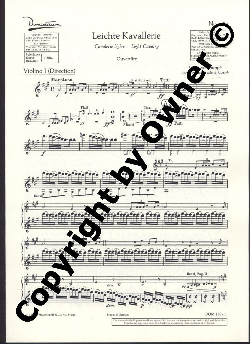 Leichte Kavallerie: Ouvertüre. Salonorchester. Violine I. (Domesticum) Sheet Music