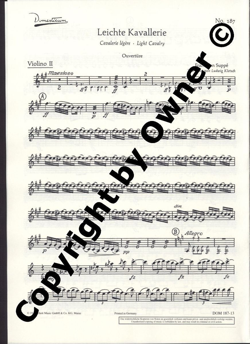 Leichte Kavallerie: Ouvertüre. Salonorchester. Violine II. (Domesticum) Sheet Music