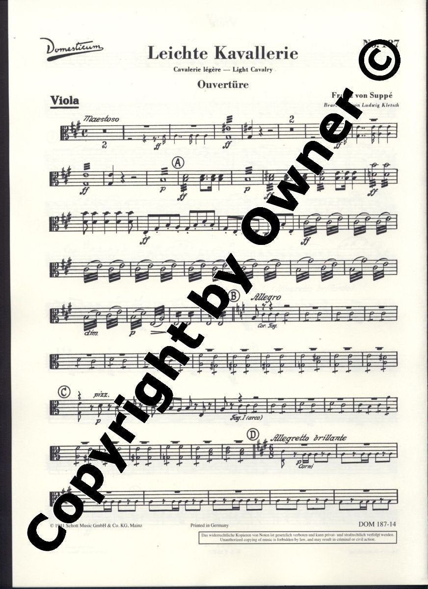 Leichte Kavallerie: Ouvertüre. Salonorchester. Viola. (Domesticum) Sheet Music