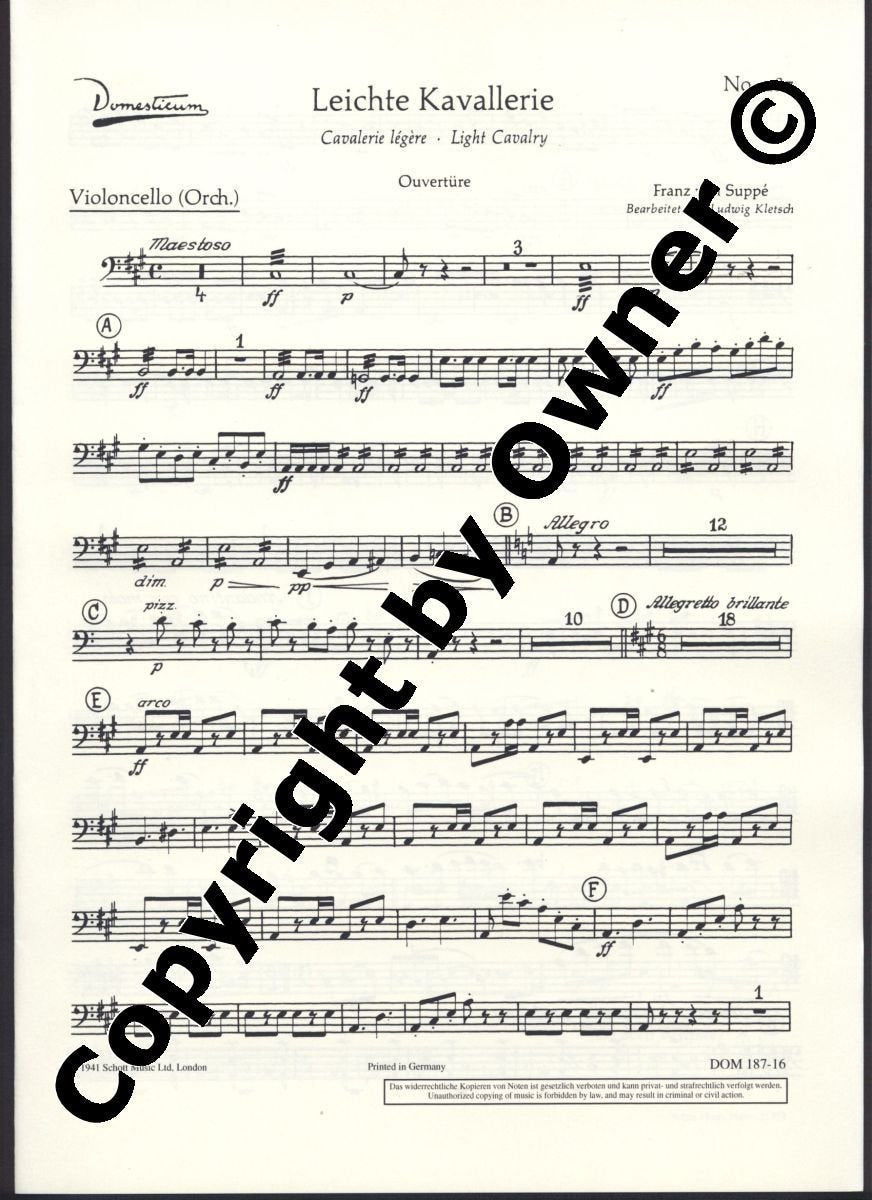 Leichte Kavallerie: Ouvertüre. Salonorchester. Violoncello . (Domesticum) Sheet Music