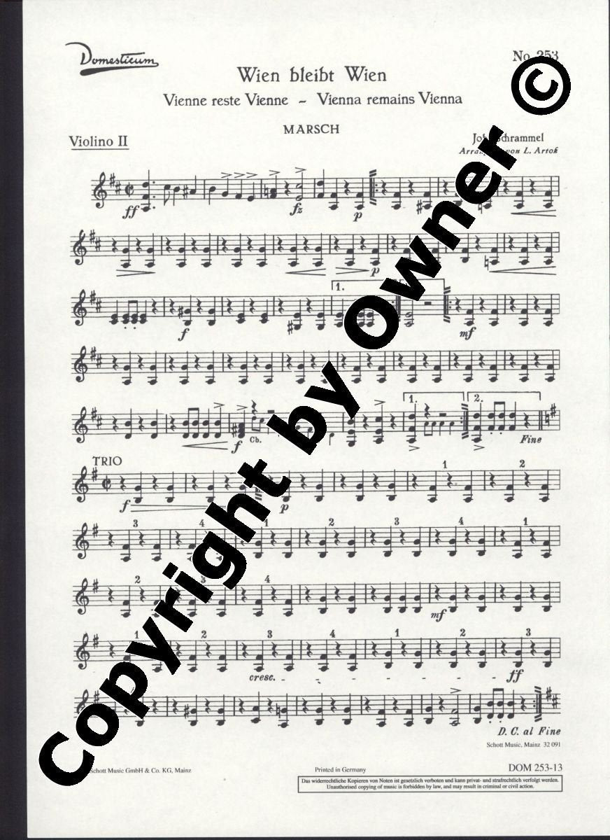 Wien bleibt Wien: Marsch. Salonorchester. Violine II. (Domesticum) Sheet Music