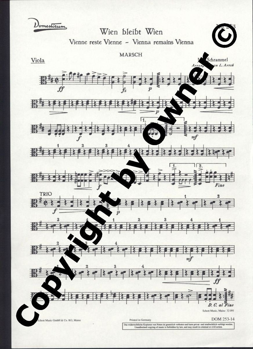 Wien bleibt Wien: Marsch. Salonorchester. Viola. (Domesticum) Sheet Music