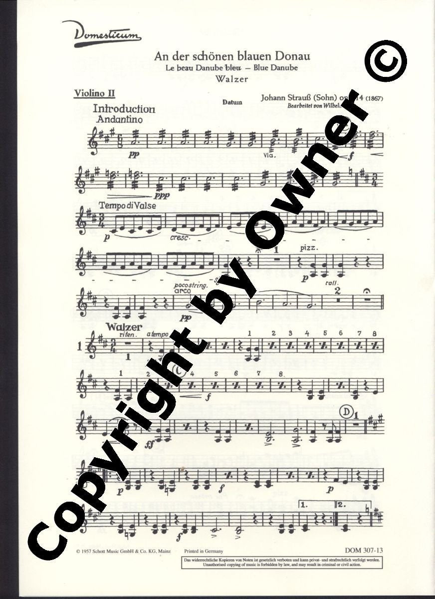 An der schönen blauen Donau: Walzer. op. 314. Salonorchester. Violine II. (Domesticum) Sheet Music