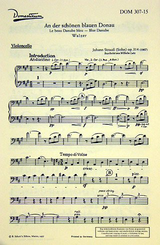 An der schönen blauen Donau: Walzer. op. 314. Salonorchester. Violoncello. (Domesticum) Sheet Music