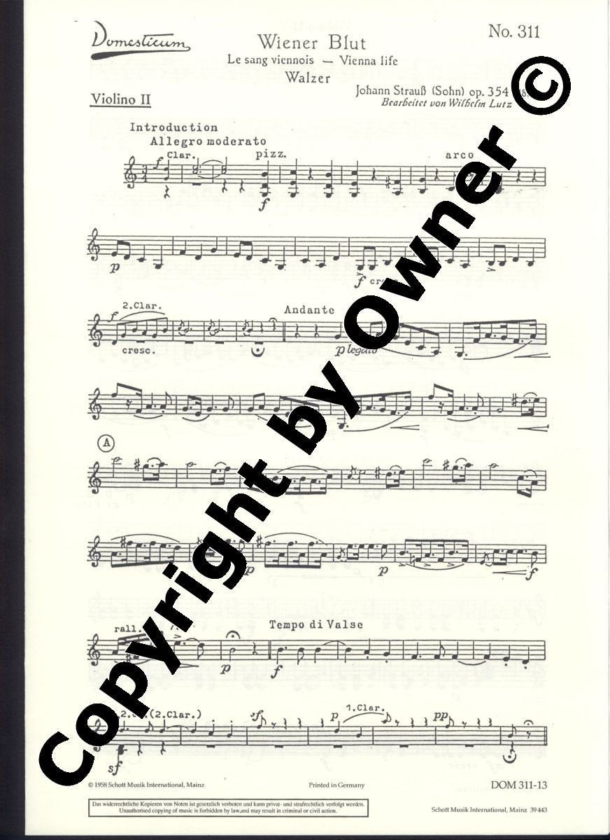 Wiener Blut: Walzer. op. 354. Salonorchester. Violine II. (Domesticum) Sheet Music