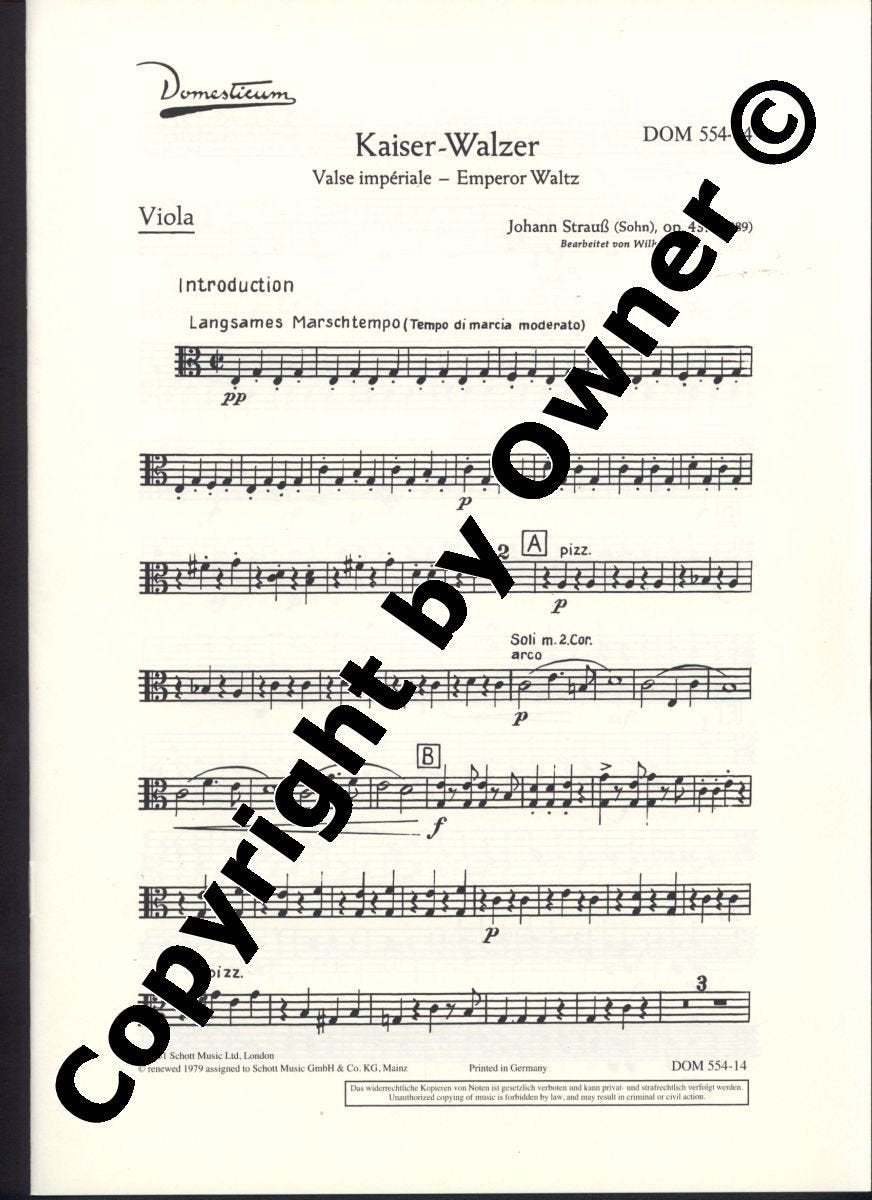 Kaiserwalzer: op. 437. Salonorchester. Viola. (Domesticum) Sheet Music
