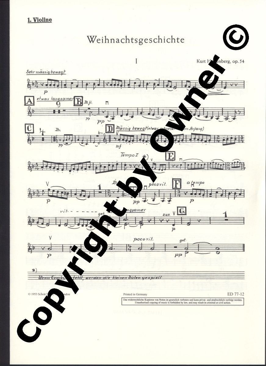 Weihnachtsgeschichte: op. 54. gemischter Chor (SATB) mit Soli (STB) und Streichorchester; Flöte und Cembalo ad libitum. Violine I. Books