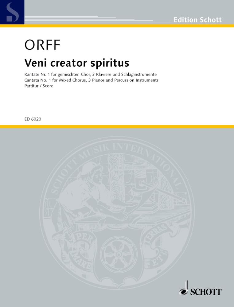 Veni creator spiritus: Kantate Nr. 1. gemischter Chor (SATB), 3 (2) Klaviere und Schlagzeug (5 Spieler). Partitur. (Edition Schott) Sheet Music