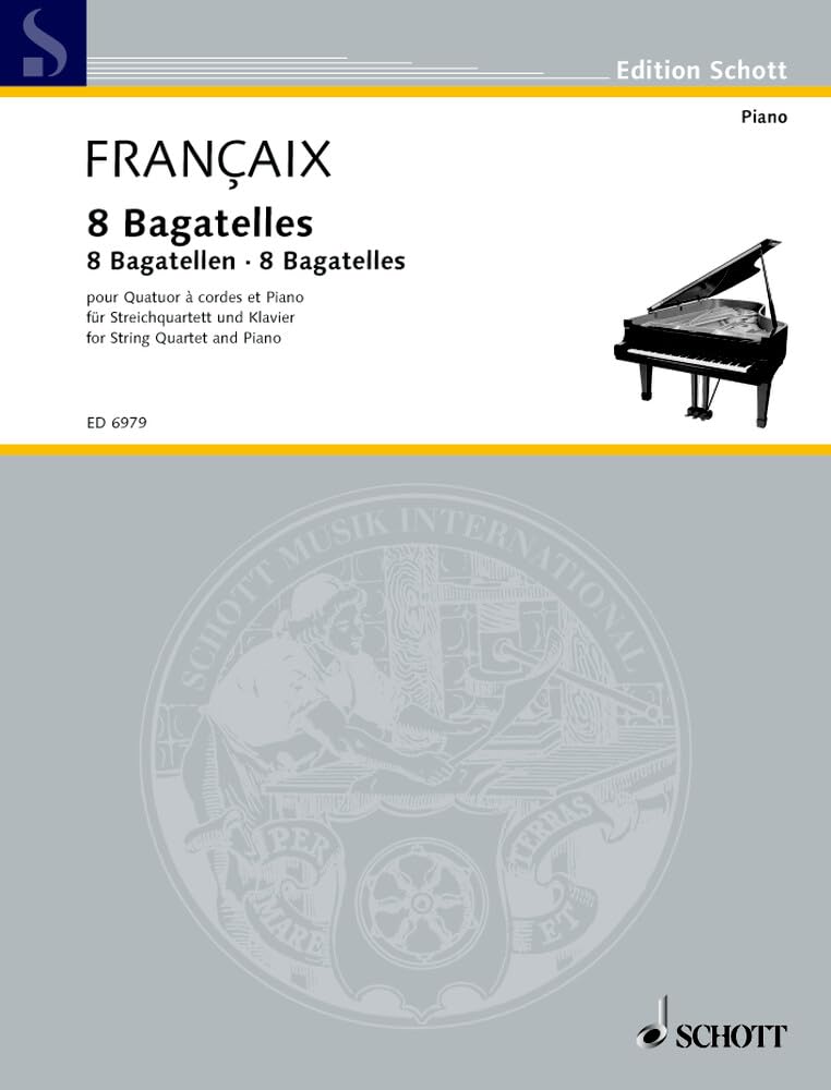 8 Bagatelles: for string quartet and piano. piano and string quartet. Partition et parties. book