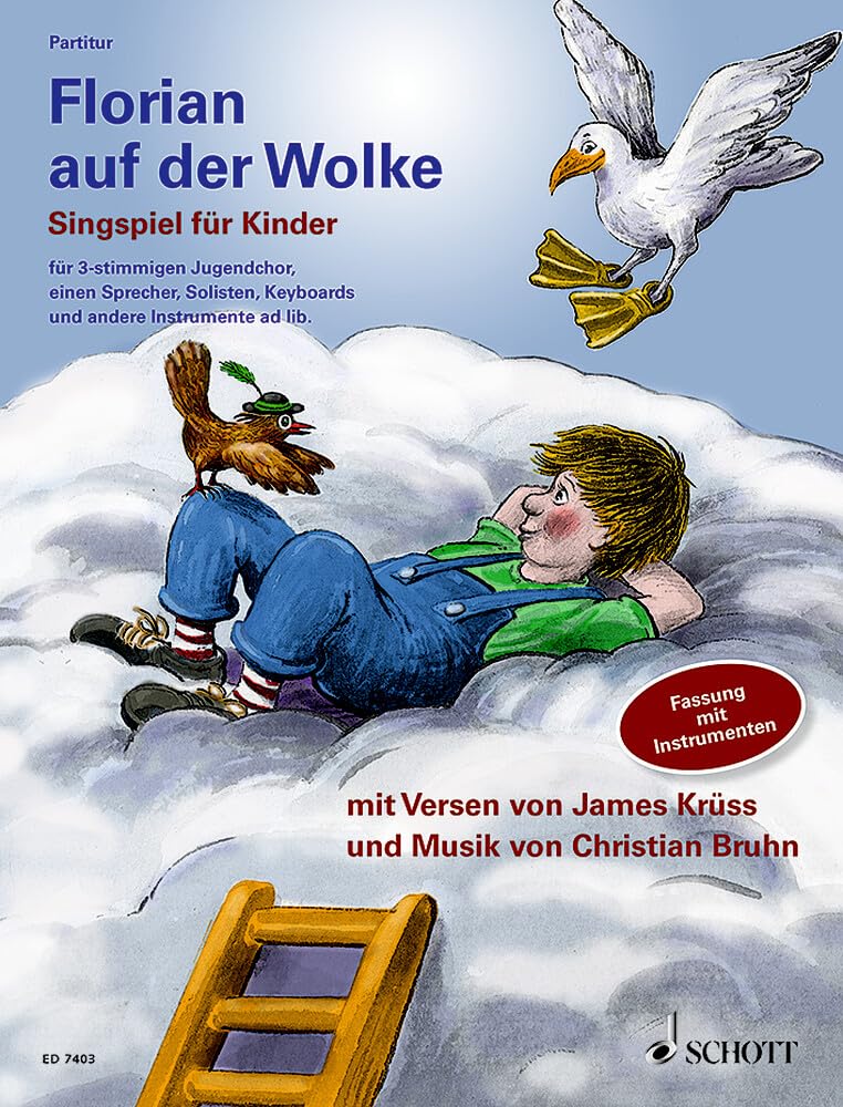 Florian auf der Wolke: Singspiel. Kinderchor mit Sprecher, 5 Solostimmen, 2-3 Melodie-Instrumente in C oder B, Keyboards, (E-)Gitarre, (E-)Bass und Schlagzeug. Partitur. Sheet Music