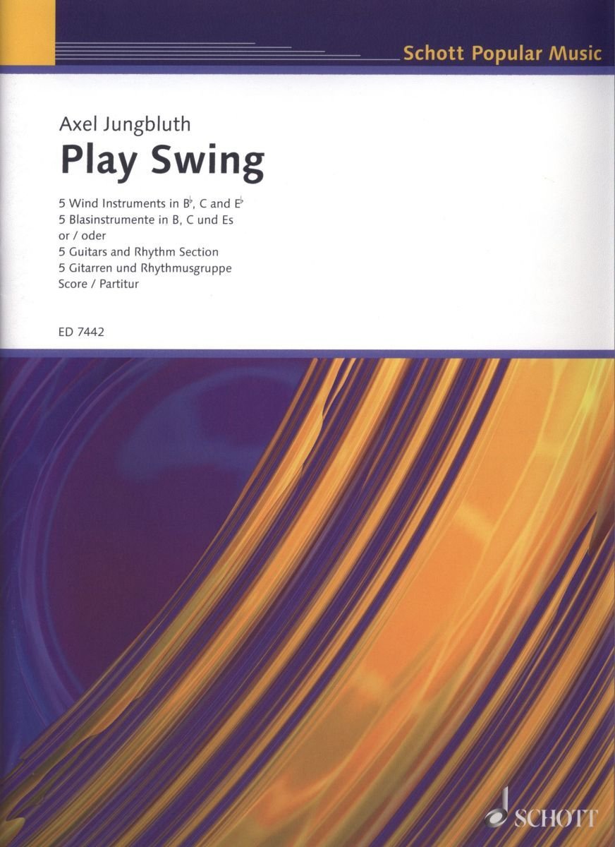 Play Swing for instrumental groups: 5 Guitars (5 Wind instruments in b flat, c and e flat) and Rhythm Section (Bass-Guitar, Guitar, Drums). Partition. book