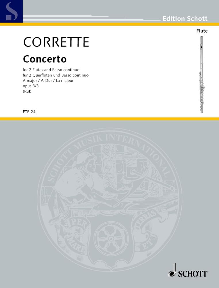 Concerto A-Dur: op. 3/3. 2 Flöten und Basso continuo; Violoncello ad libitum. (Edition Schott) Sheet Music