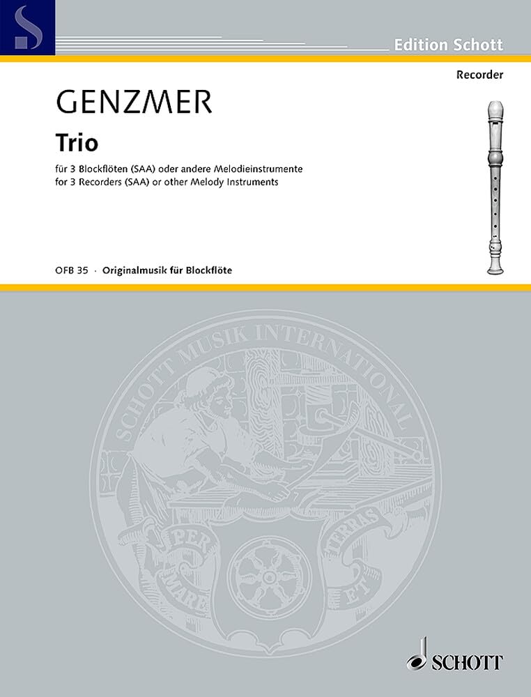 Trio: GeWV 313. 3 Blockflöten (SAA) oder andere Melodie-Instrumente. Partitur und Stimmen. (Edition Schott) Sheet Music