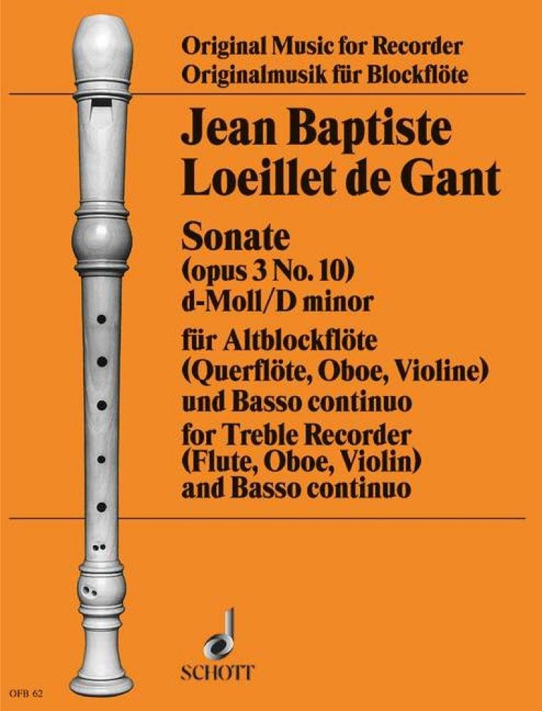 Sonata: No. 10 D minor. op. 3. treble recorder (flute, oboe, violin) and basso continuo; cello/viola da gamba ad libitum. Sheet Music