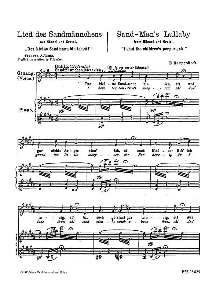 Lied des Sandmännchens: "Der kleine Sandmann bin ich" aus "Hänsel und Gretel". tiefe Singstimme und Klavier. tief. Sheet Music