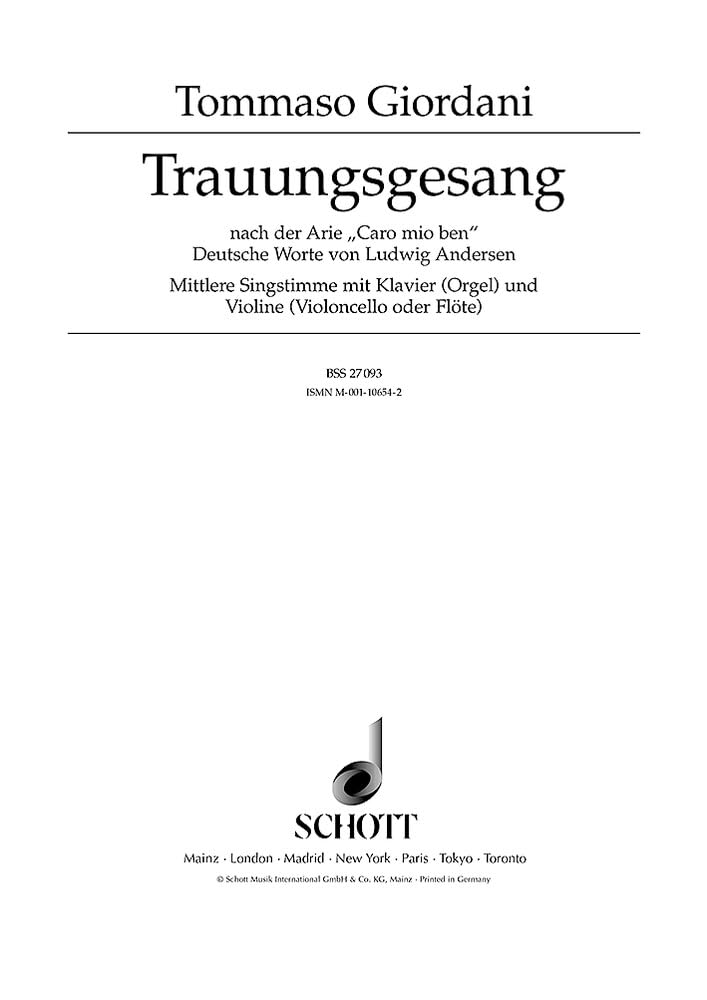Herr, Du und Gott: Trauungsgesang nach der Arie "Caro mio ben". mittlere Singstimme und Klavier mit Violine (Flöte, Violoncello). mittel. Sheet Music