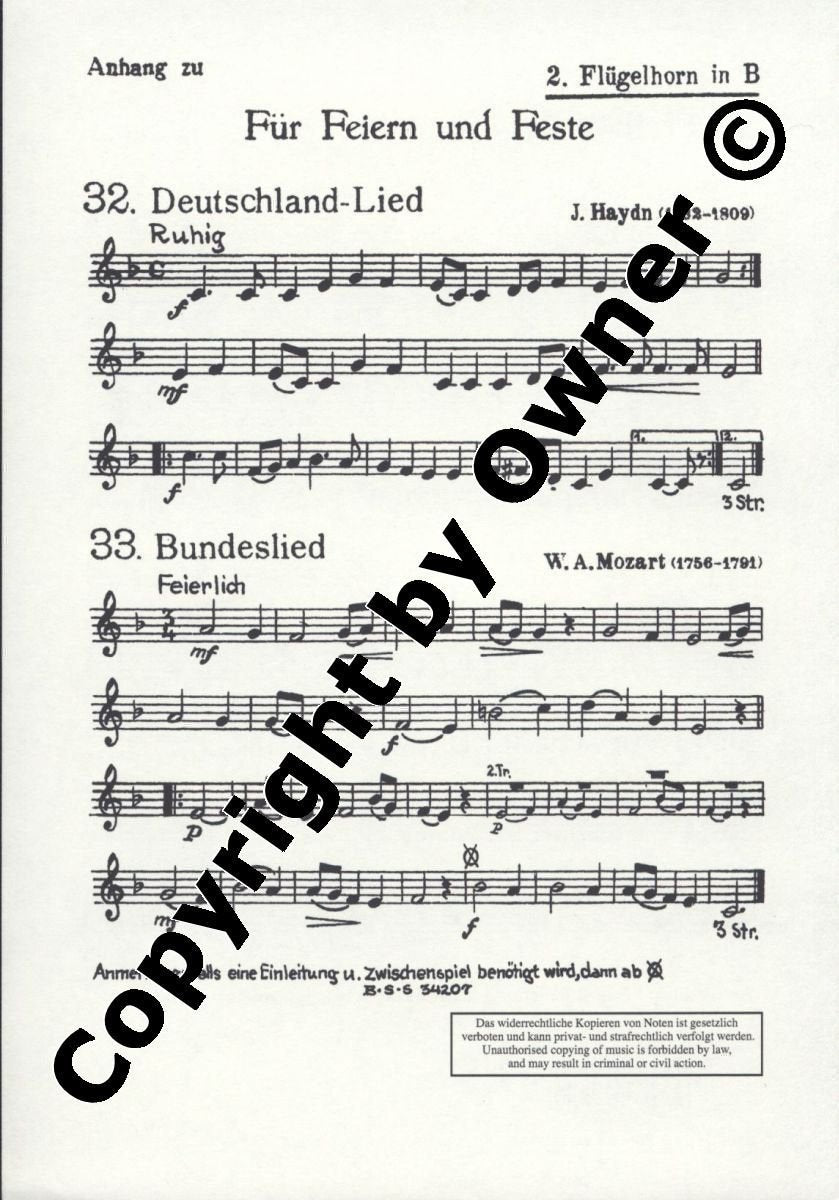 Für Feiern und Feste: Anhang. Blasorchester (8-27 Stimmen). Flügelhorn II in B. Sheet Music