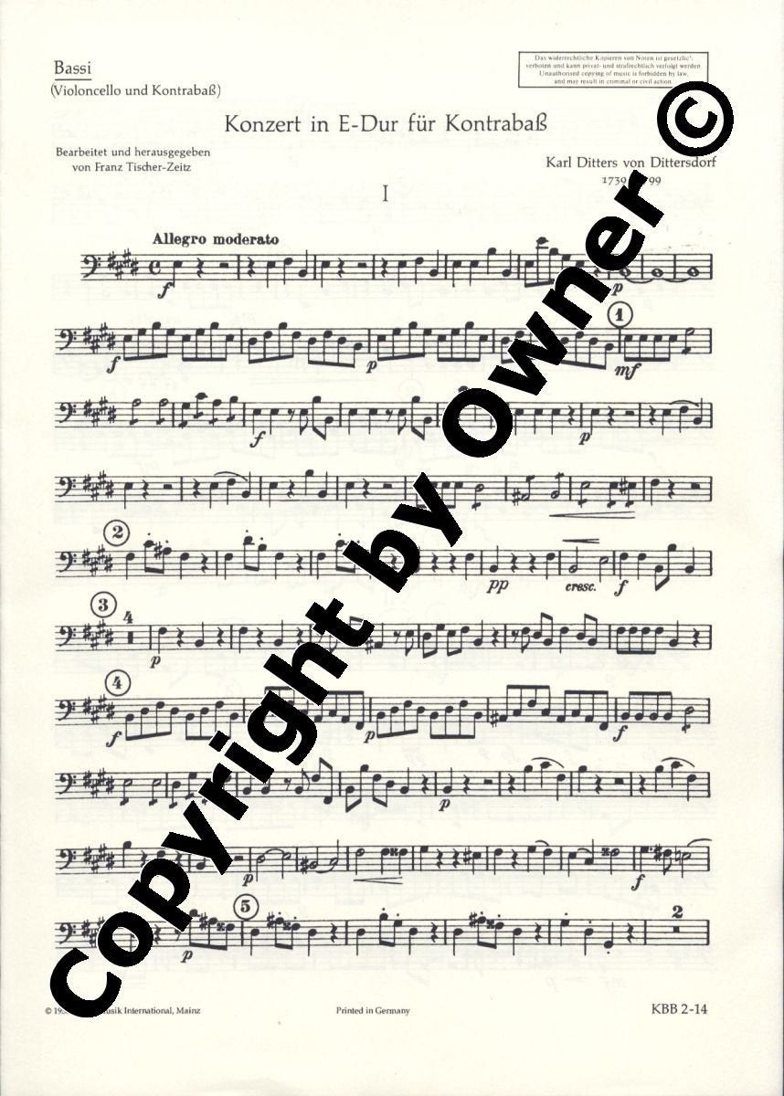 Konzert E-Dur: Krebs 172. Kontrabass und Orchester. Violoncello/Kontrabass. (Kontrabass-Bibliothek) Sheet Music