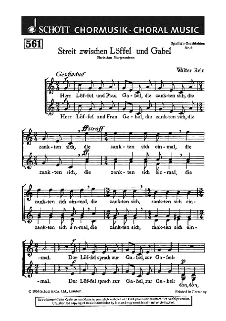Streit zwischen Löffel und Gabel: "Herr Löffel und Frau Gabel". children's choir. Partition de chœur. Books