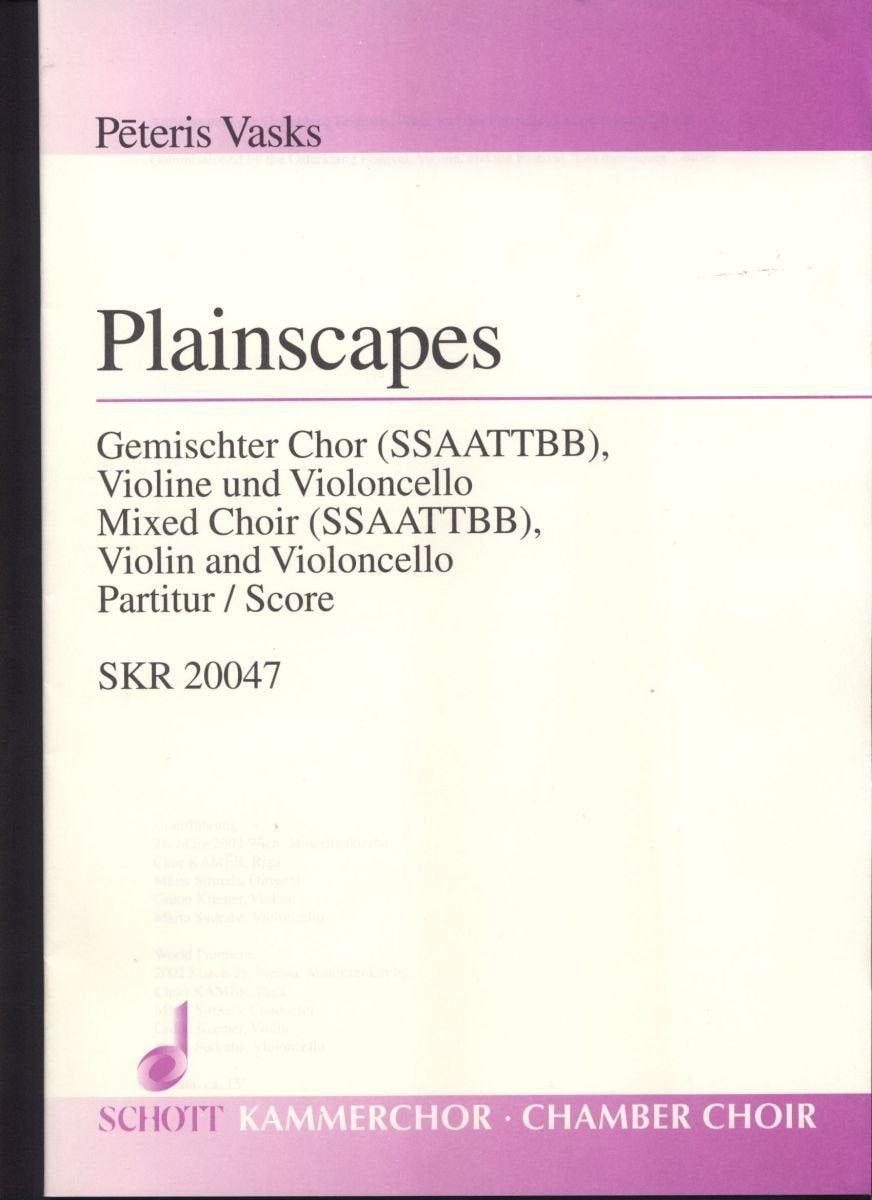 Plainscapes: mixed choir (SSAATTBB), violin and cello. Partition vocale/chorale et instrumentale. book