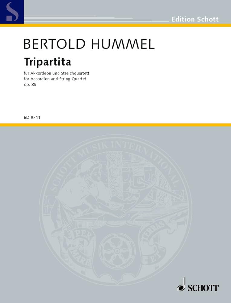 Tripartita: For Accordion and String Quartet. op. 85. accordion and string quartet. Partition et parties. book