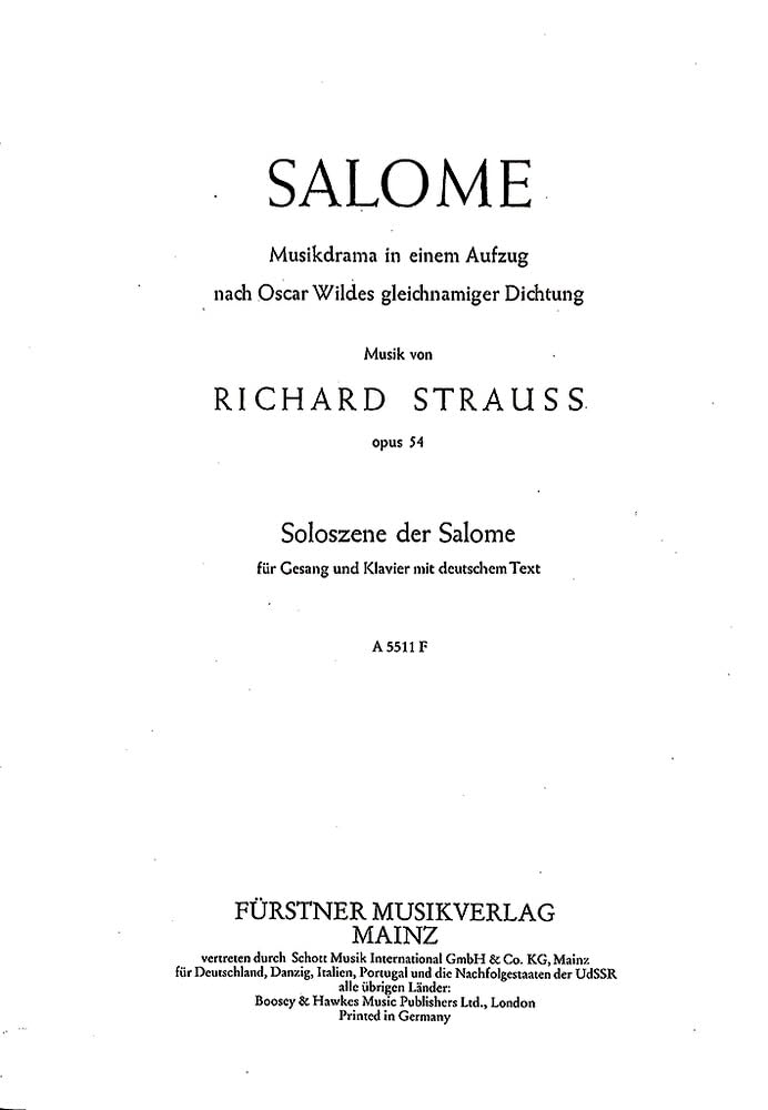 Salome, op. 54: "Ach, du wolltest mich nicht deinen Mund küssen lassen". Sopran und Klavier. Sopran. Sheet Music