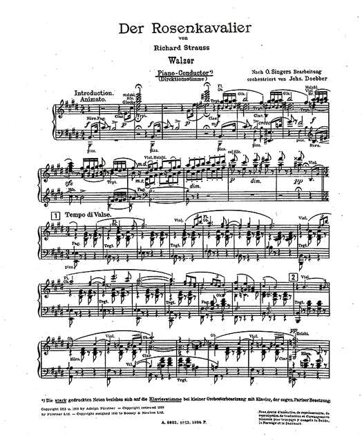 Der Rosenkavalier: Walzer. op. 59. Salonorchester. Klavierdirektion. Sheet Music