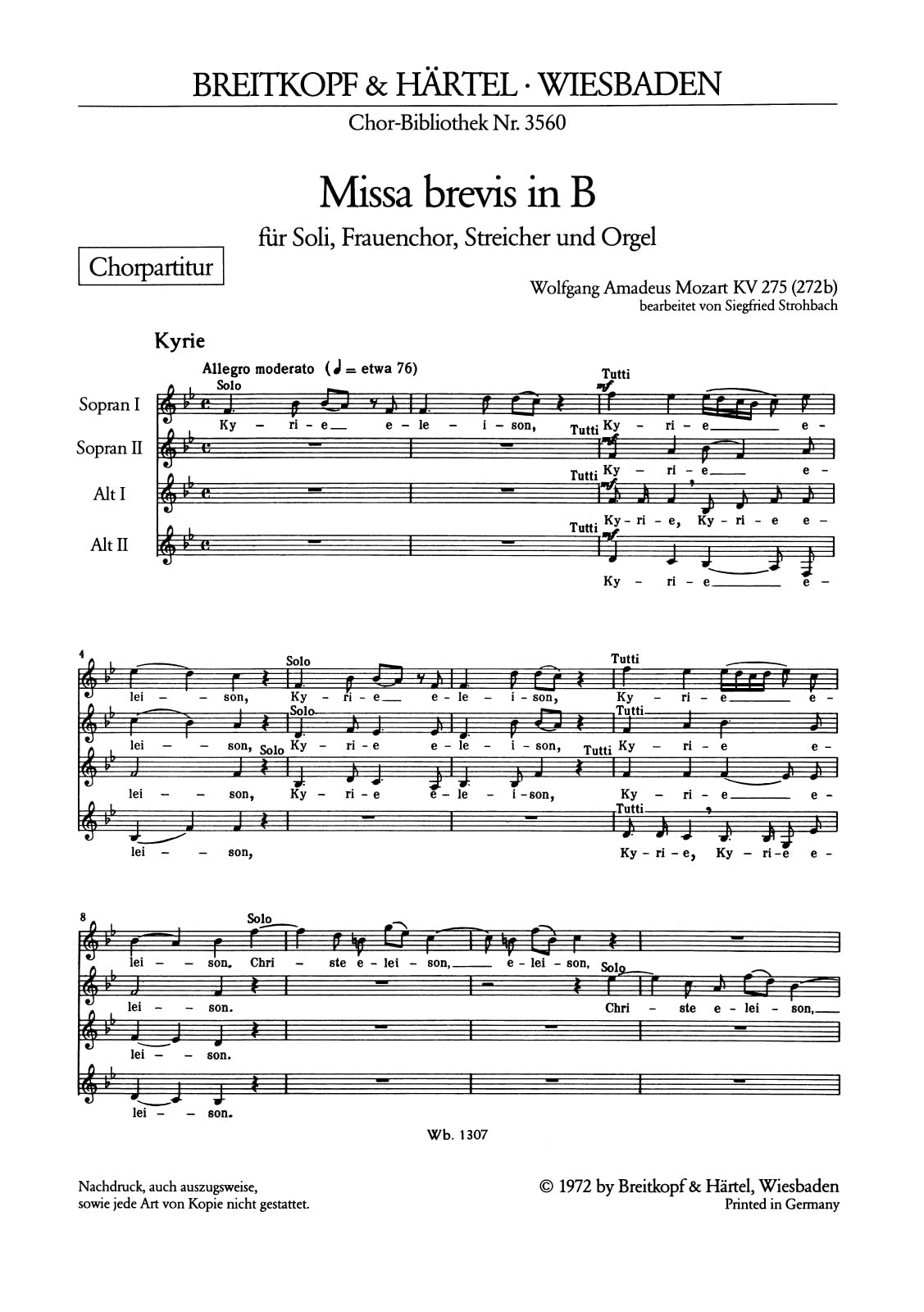 MISSA BREVIS IN B KV 275 Arts & Music