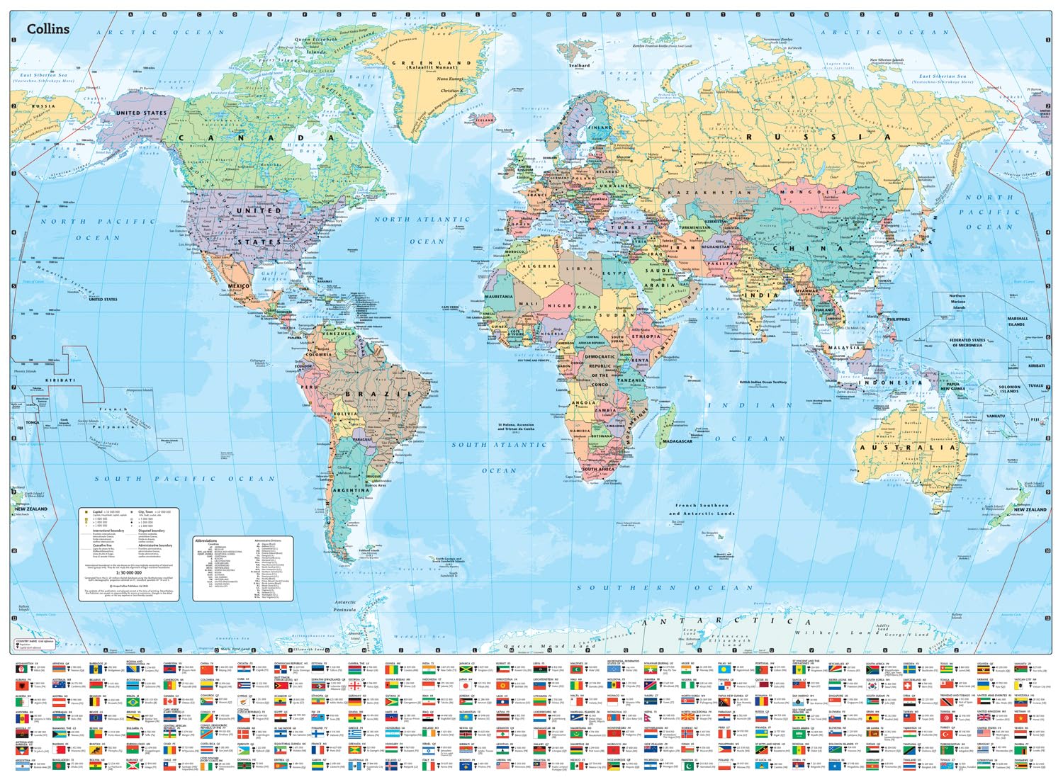 Collins Large World Wall Laminated Map (70 x 91.5 cm): Laminated map with flags, perfect for classroom, office and home Geology & Geography