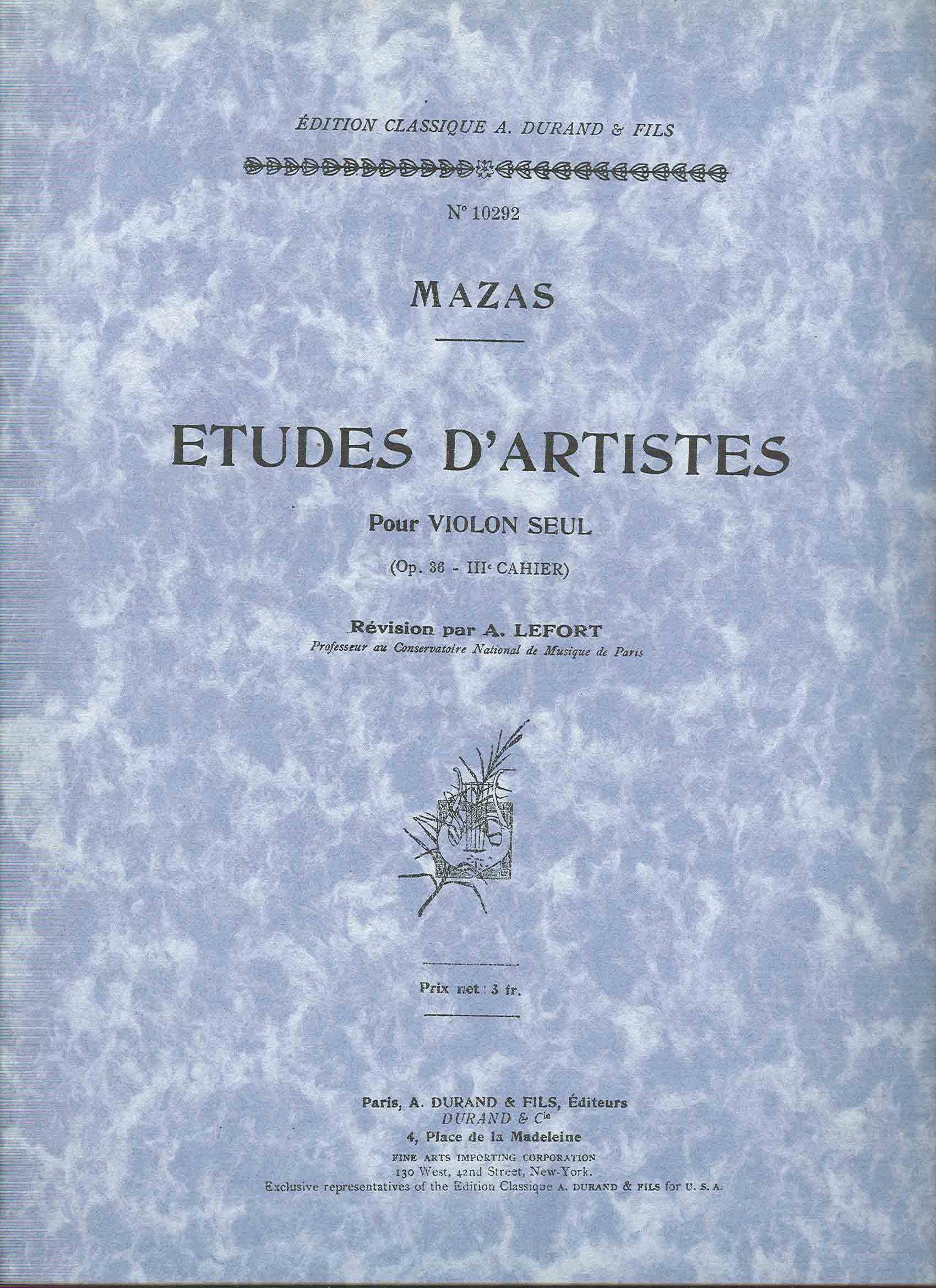 Etudes D'Artistes 3 Op 36 Violon book