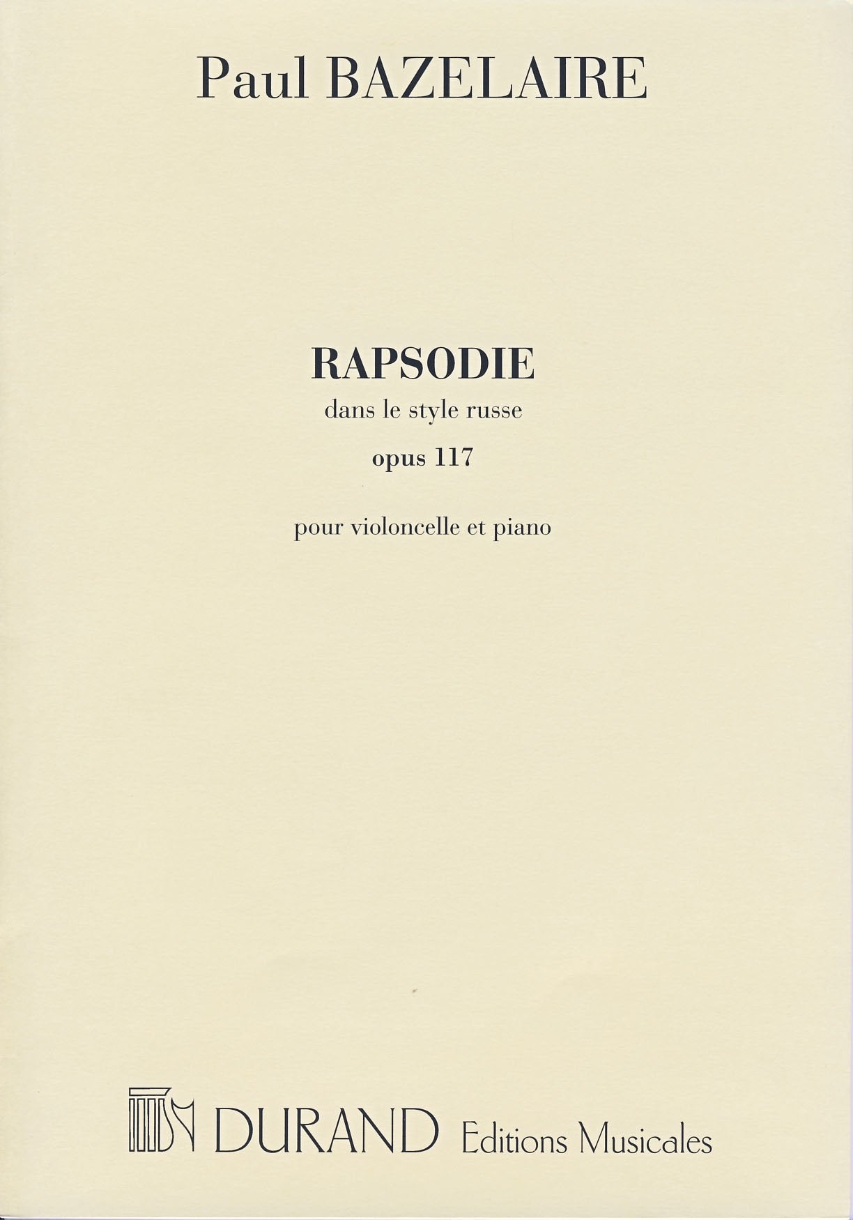 Rhapsodie Dans Un Style Russe Op 117 Vlc-Piano book