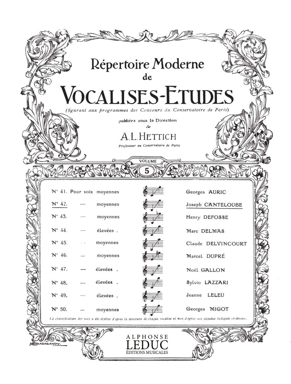Joseph canteloube: vocalise (med) (voice & piano) book