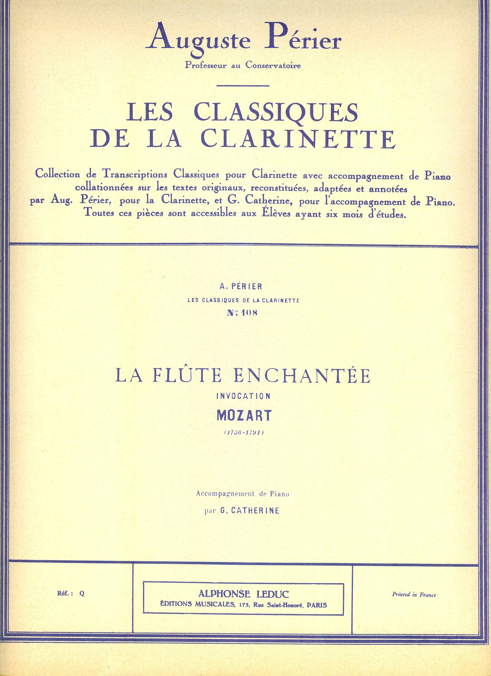 CLASSIQUE CLARINETTE N0108 LA FLUTE ENCHANTEE:INVOCATION book