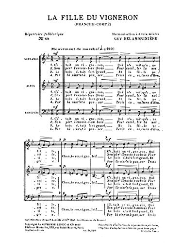 Delamoriniere repertoire folklorique no68 la fille du vigneron 3pt bk book