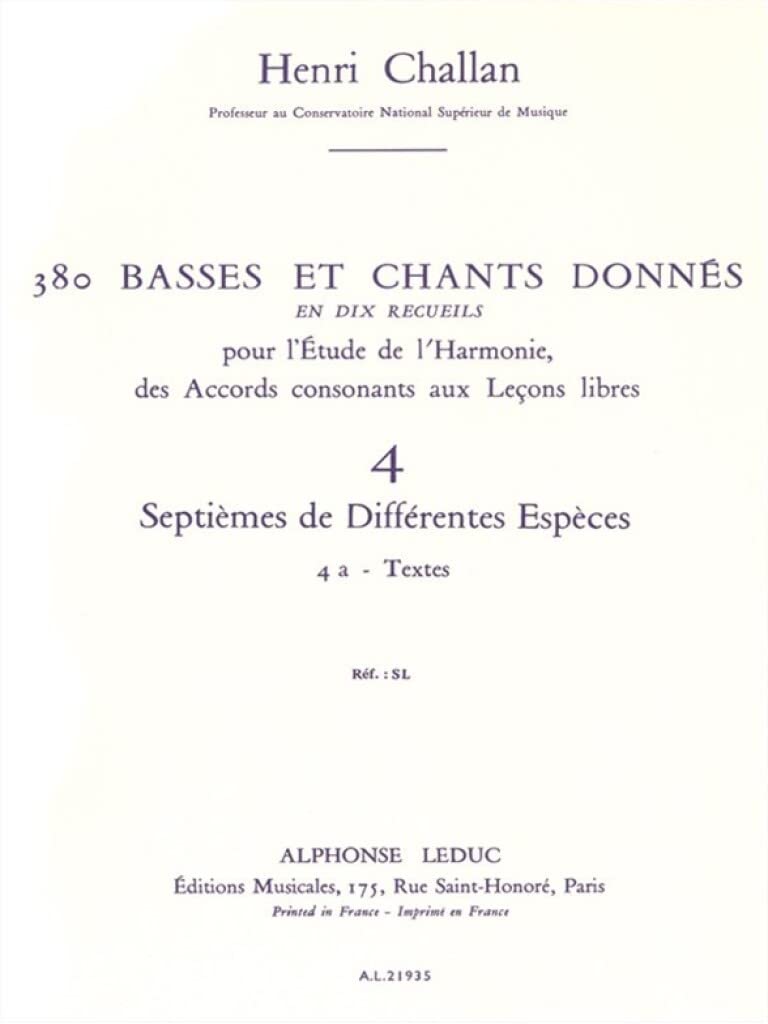 380 BASSES ET CHANTS DONNES VOL.04:SEPTIEMES DIFFERENTES ESPECES 4A TEXTES book