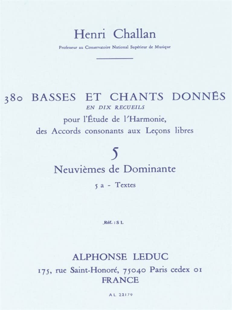 Henri challan : 380 basses et chants donnes vol. 5a - 5 neuviemes de dominante - textes book