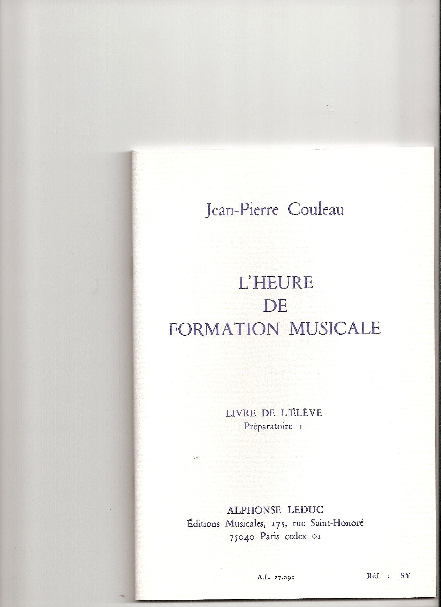 Couleau: heure de formation musicale preparatoire 1/livre de l'eleve book
