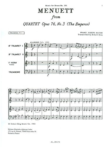 Franz joseph haydn: menuet op.76, no.3 (quartet-brass) book