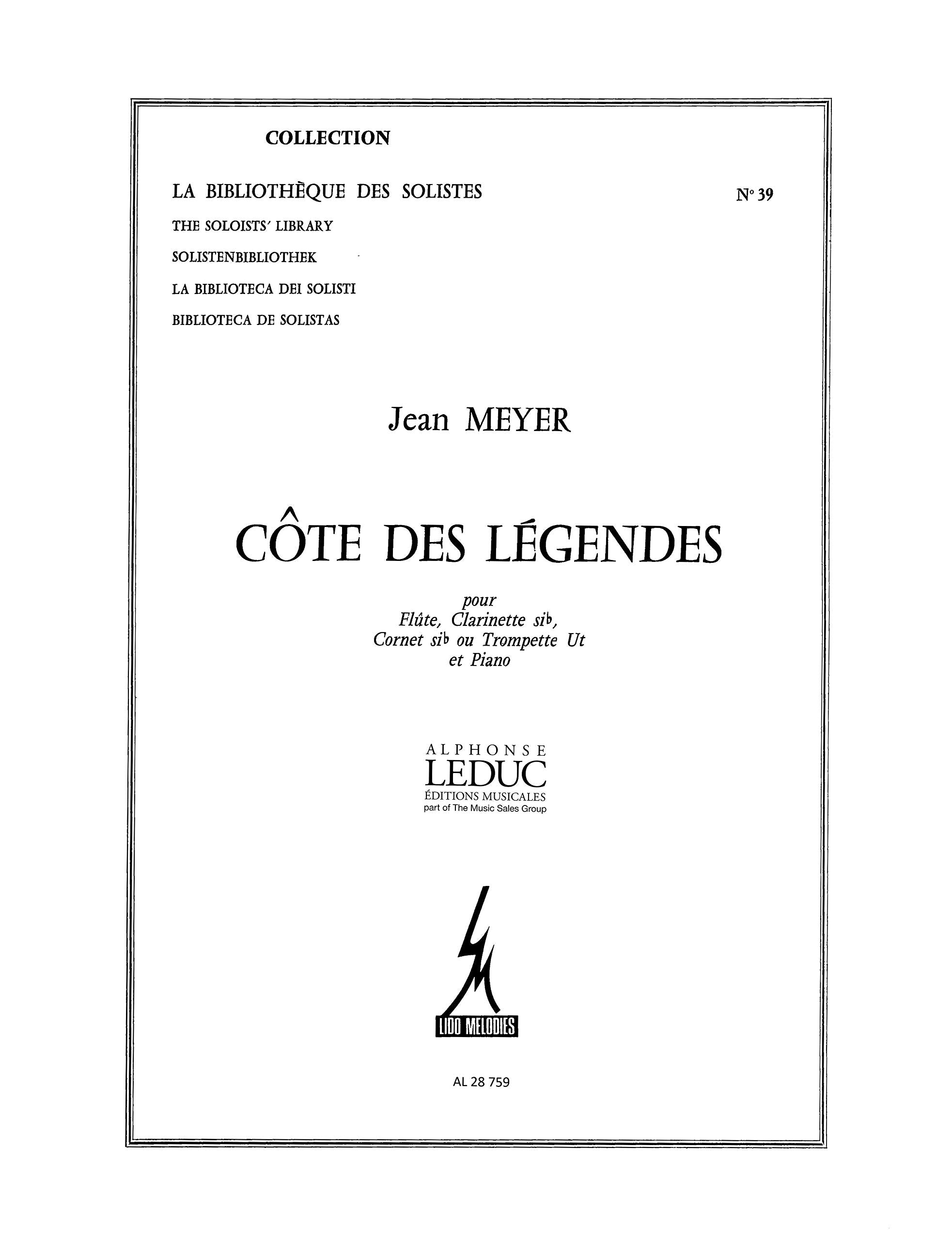 COTE DES LEGENDES FLUTE/CLAR SIB/TPTTE OU CORNET SIB ET PNO (LM039) book