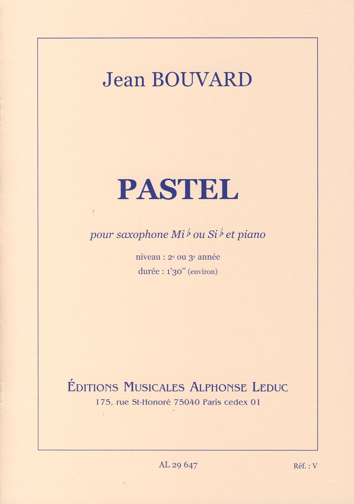 Jean bouvard: pastel (saxophone-alto & piano) book