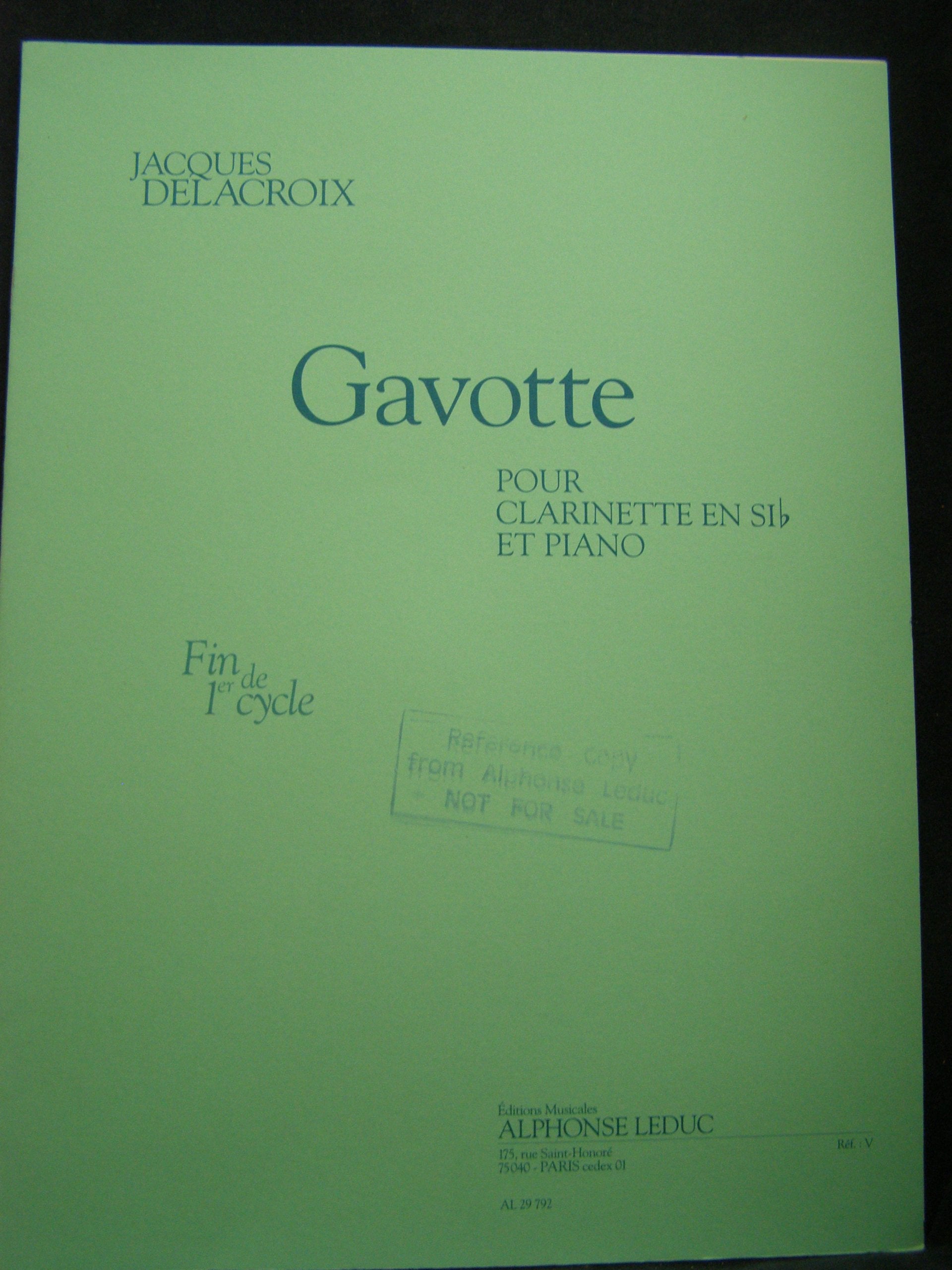 Delacroix: gavotte (fin de cycle 1) pour clarinette si b et piano book