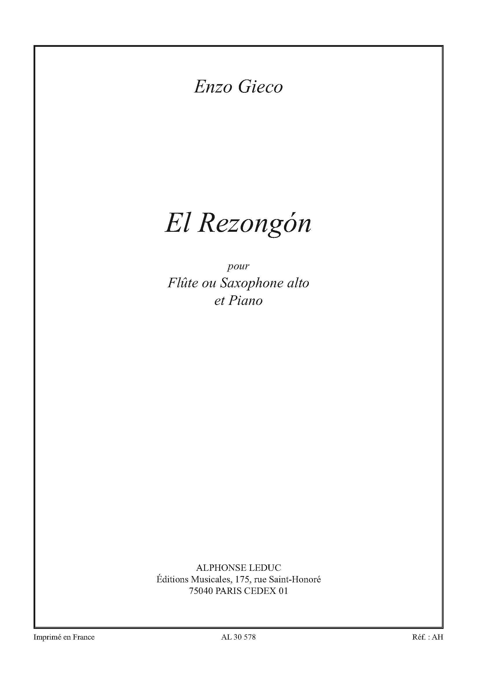 GIECO ENZO EL REZONGON FLUTE OR SAXOPHONE & PIANO BOOK Arts & Music