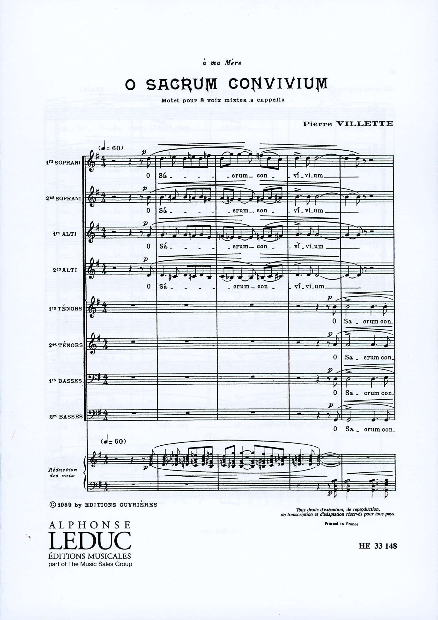 PIERRE VILLETTE: O SACRUM CONVIVIUM OP.27 (CHORAL-MIXED A CAPPELLA) CHANT Sheet Music