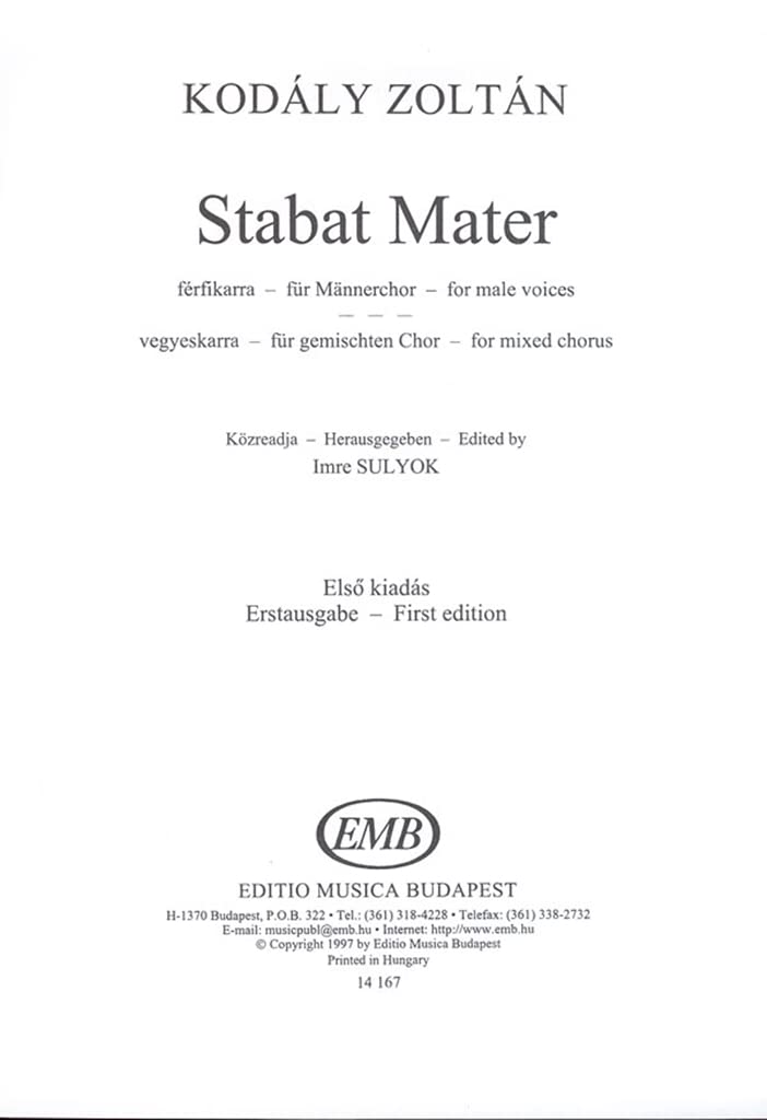Stabat mater fur mannerchor - fur gemischten cho chant book