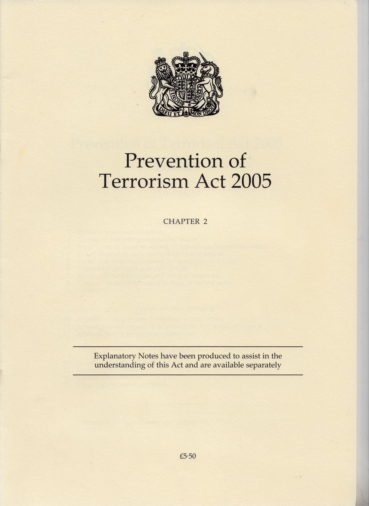 Prevention of Terrorism Act 2005: Chapter 2: Elizabeth II. Chapter 2 Law
