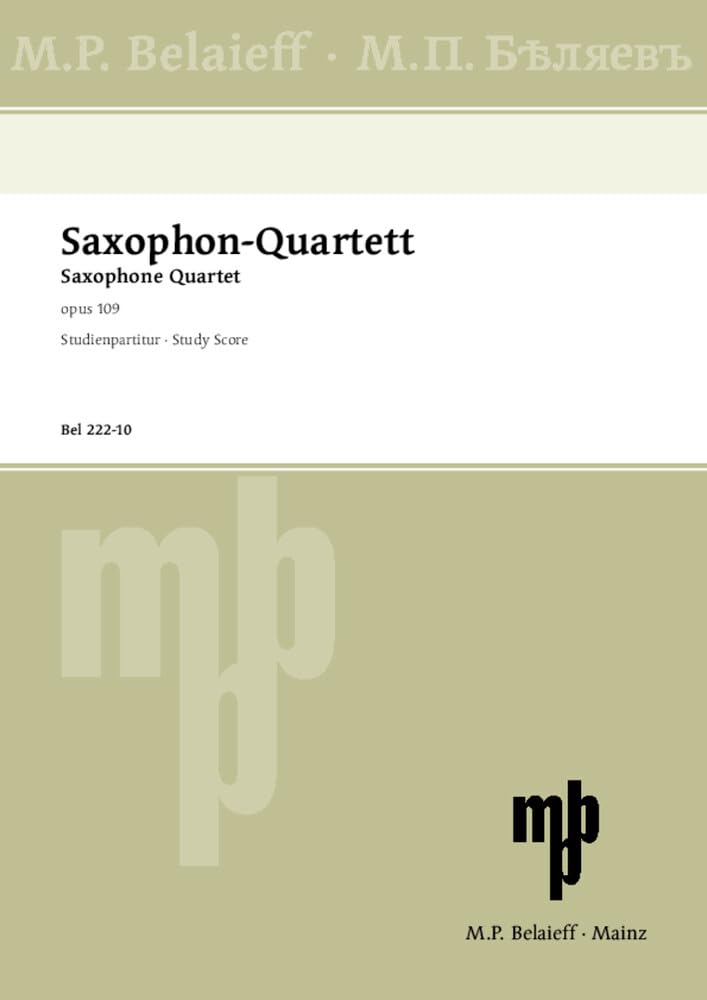 Saxophon Quartett B-Dur: op. 109. 4 Saxophone (SATBar). Studienpartitur. Sheet Music