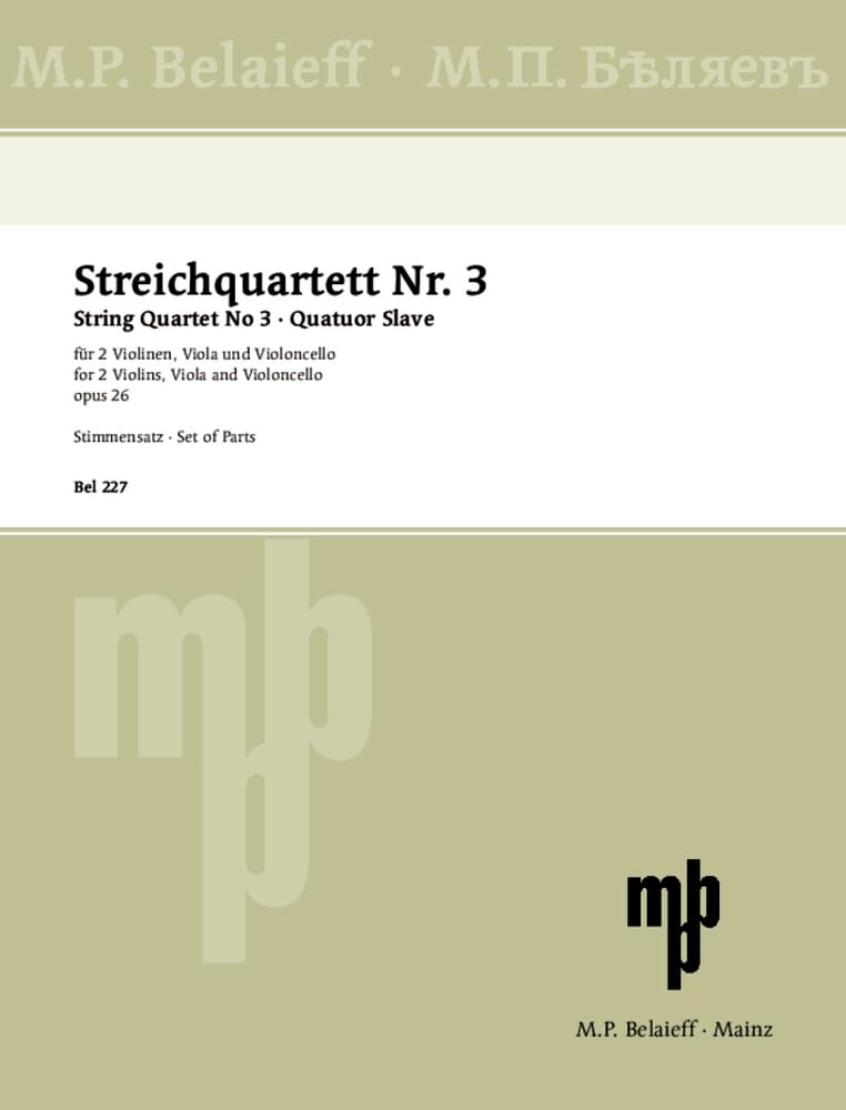 Streichquartett Nr. 3 G-Dur: Quatuor Slave. op. 26. Streichquartett. Studienpartitur. Arts & Music