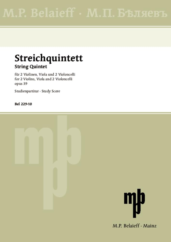 Quintett A-Dur: op. 39. 2 Violinen, Viola und 2 Violoncelli. Studienpartitur. Arts & Music