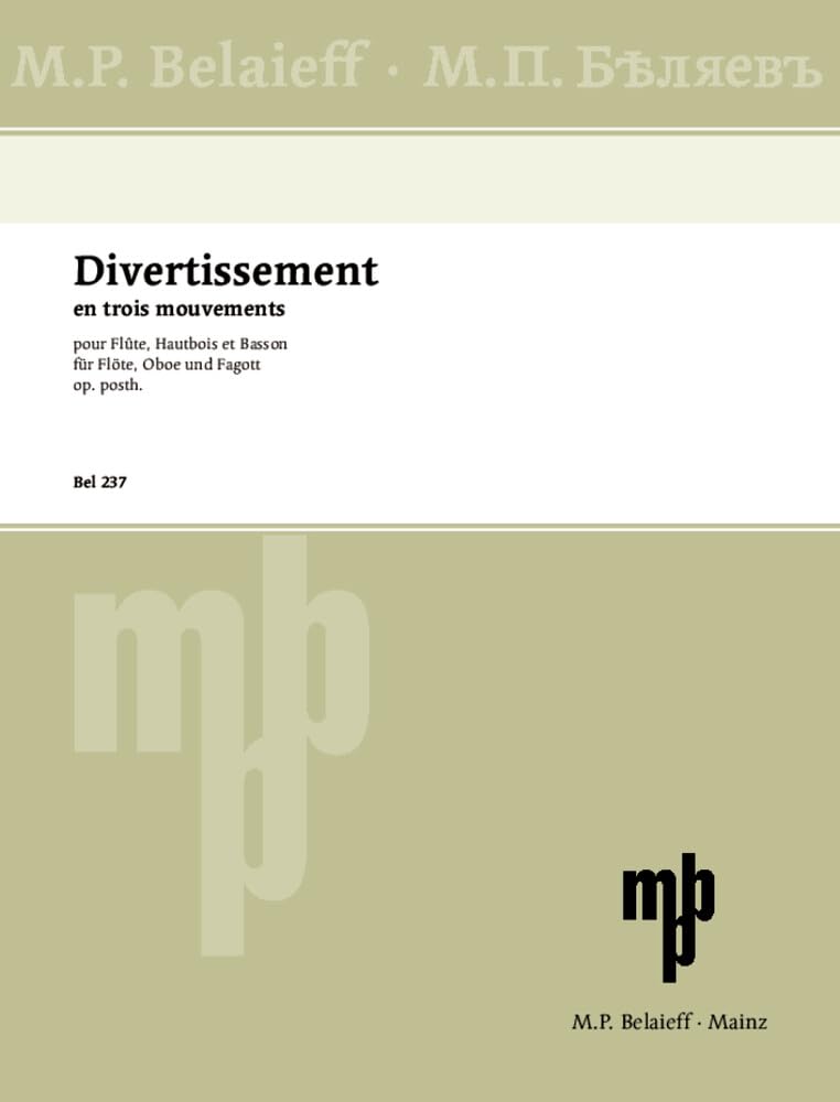 Divertimento: in drei Sätzen. op. posth.. Flöte, Oboe und Fagott. Partitur und Stimmen. Sheet Music
